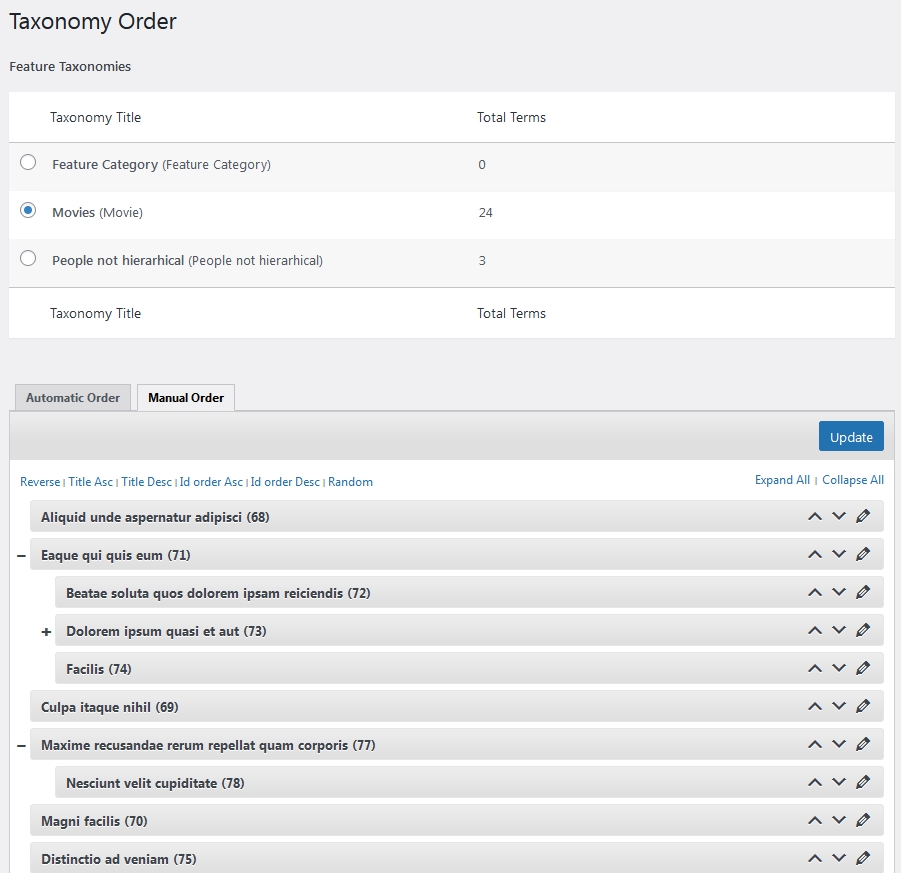 Advanced Taxonomy Terms Order Plugin Interface